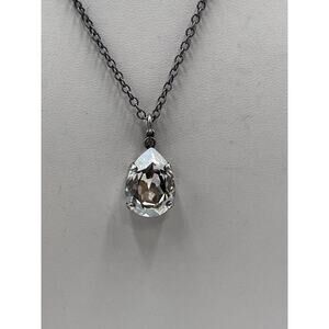 Catherine Popesco Silver Tone‎ Large Teardrop Faceted Swarovski Crystal Necklace